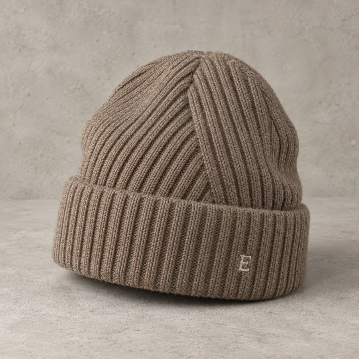 Taupe Offset Wool-Blend Beanie